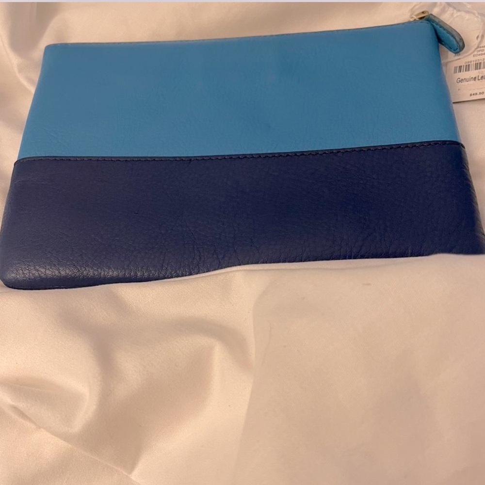 JCrew New Clutch Envelope Purse Two Tone Blue Leather